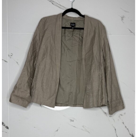 Eileen Fisher Petite USA Metallic Linen Silk Lined Jacket Sz M Lagenlook Neutral - Picture 1 of 7